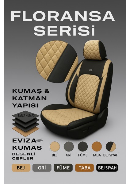 Seat Exeo 2009–2013 Floransa Serisi Eviza Bej Siyah Koltuk Kılıfı indirimleri