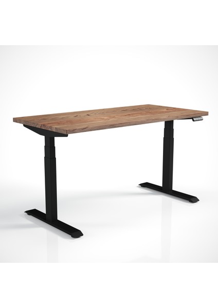 Regula Desk Solid S - Elektrikli Yüksekliği Ayarlanabilir Düz Kenar Masif Ceviz Çalışma Masası - Siyah Ayak, Ceviz Masif Tabla, 150X75 cm