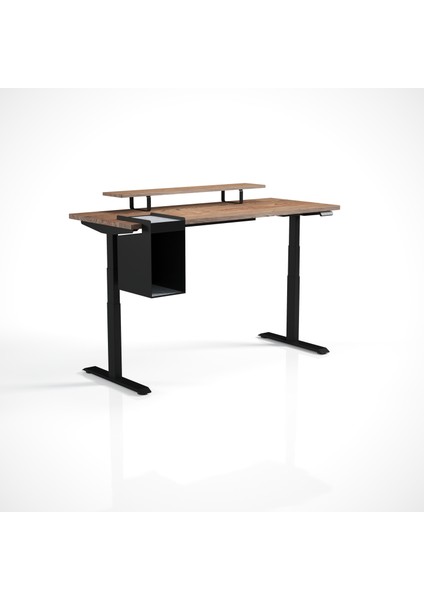Regula Desk Solid S - Elektrikli Yüksekliği Ayarlanabilir Düz Kenar Masif Ceviz Çalışma Masası - Siyah Ayak, Ceviz Masif Tabla, 150X75 cm