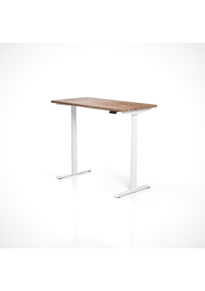Regula Desk Solid S - Elektrikli Yüksekliği Ayarlanabilir Düz Kenar Masif Ceviz Çalışma Masası - Beyaz Ayak, Ceviz Masif Tabla, 150X75 cm