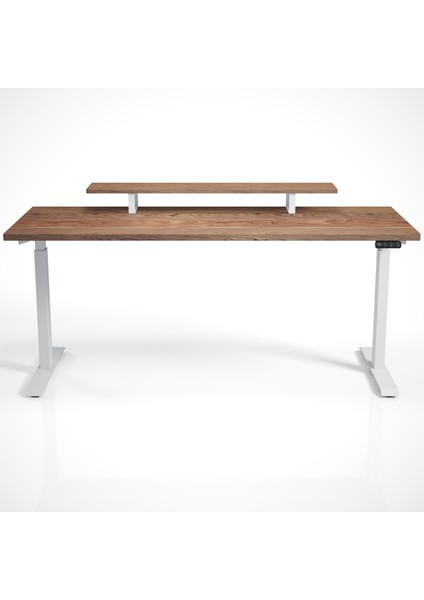 Regula Desk Solid S - Elektrikli Yüksekliği Ayarlanabilir Düz Kenar Masif Ceviz Çalışma Masası - Beyaz Ayak, Ceviz Masif Tabla - Raflı, 140X70 cm modelleri