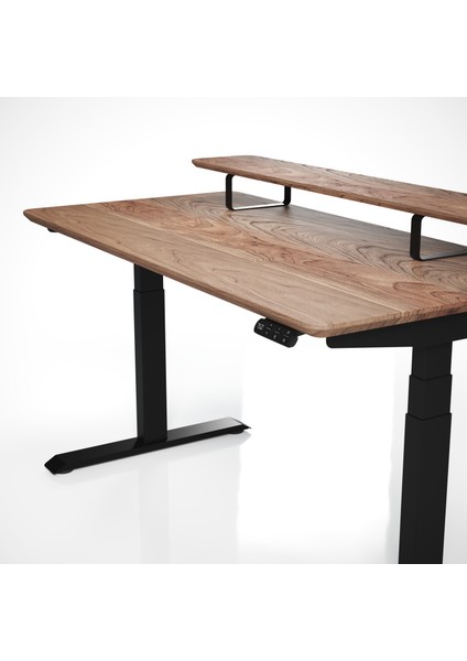 Regula Desk Solid V - Elektrikli Yüksekliği Ayarlanabilir Açılı Kesim Kenar Masif Ceviz Çalışma Masası - Beyaz Ayak, Ceviz Masif Tabla - Raflı, 130X65 cm modelleri