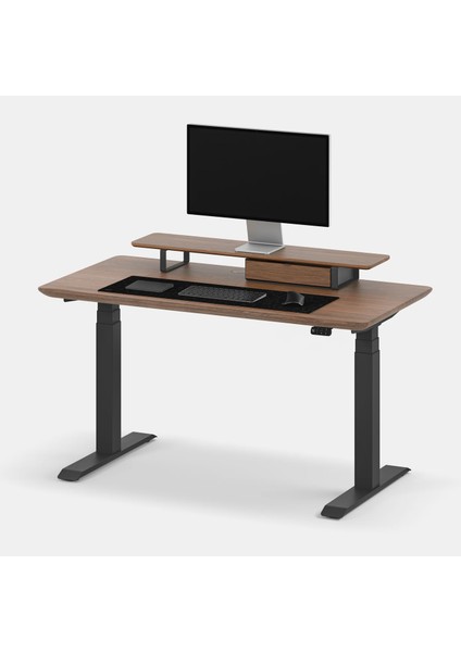 Regula Desk Solid V - Elektrikli Yüksekliği Ayarlanabilir Açılı Kesim Kenar Masif Ceviz Çalışma Masası - Beyaz Ayak, Ceviz Masif Tabla - Raflı, 130X65 cm