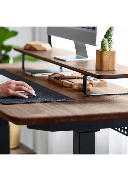 Regula Desk Solid V - Elektrikli Yüksekliği Ayarlanabilir Açılı Kesim Kenar Masif Ceviz Çalışma Masası - Beyaz Ayak, Ceviz Masif Tabla - Raflı, 200X80 cm