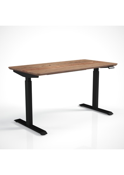 Regula Desk Solid V - Elektrikli Yüksekliği Ayarlanabilir Açılı Kesim Kenar Masif Ceviz Çalışma Masası - Siyah Ayak, Ceviz Masif Tabla, 200X80 cm