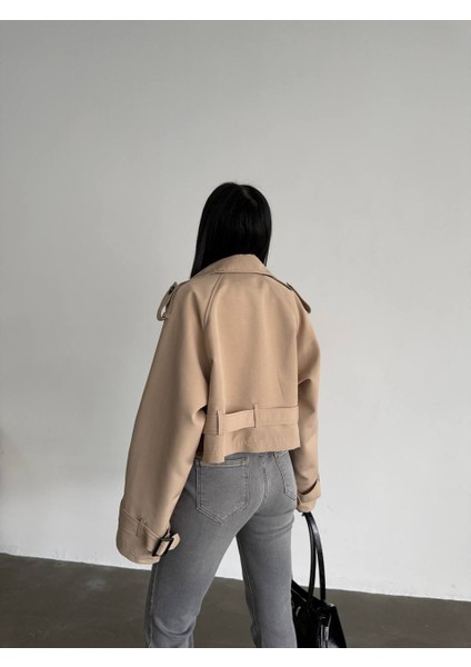 Oversize Kadın Crop Trençkot