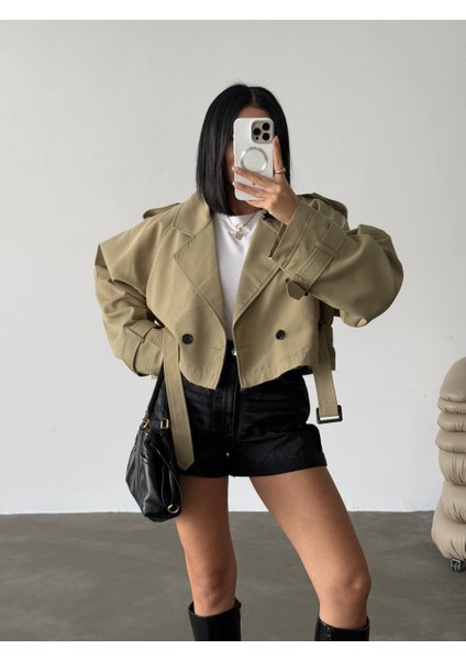 Oversize Kadın Crop Trençkot modelleri