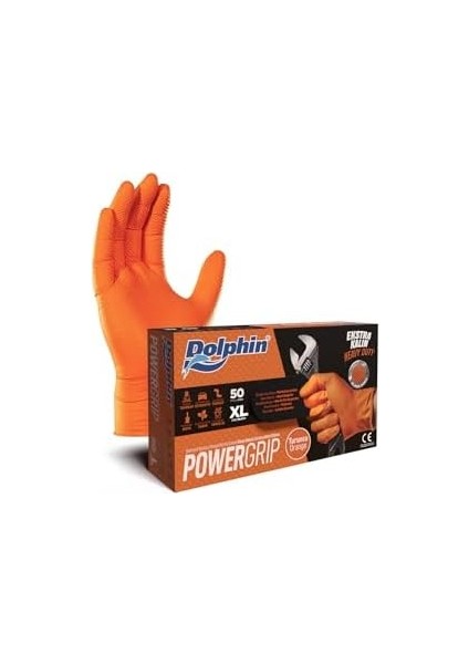 Powergrip Ekstra Kalın Turuncu Nitril Eldiven Elmas Dokulu Xl 50 Adet fiyatları
