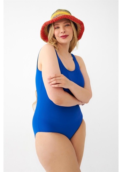 Akbeniz Kadın Saks Mavisi Büyük Beden Düz Tek Parça Mayo fiyatları