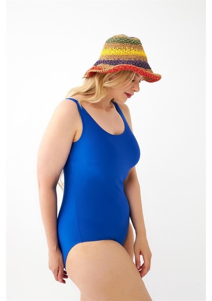 Akbeniz Kadın Saks Mavisi Büyük Beden Düz Tek Parça Mayo indirimleri