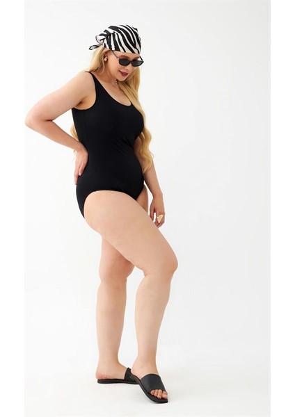 Akbeniz Kadın Siyah Büyük Beden Düz Tek Parça Mayo