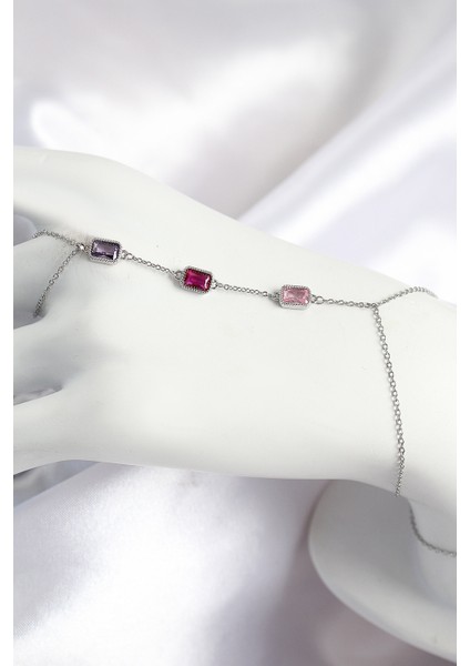 Erb Pirinç Renkli Zirkon Taşlı Dikdörtgen Model Gümüş Renk Kadın Şahmeran