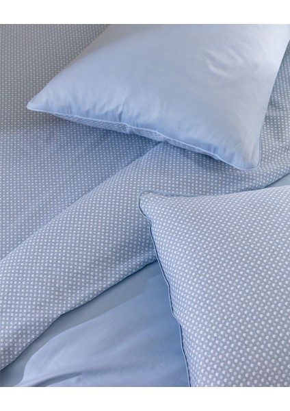 Clodia Çift Kişilik %100 Pamuk Baskılı Saten Nevresim Takımı - Mavi