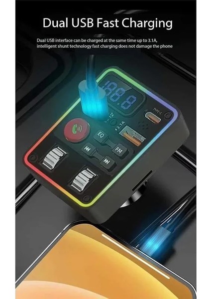 GA05 Rgb Renkli Fm Transmitter Mp3 Çalar Bluetooth 5.3 Hızlı Şarj Aleti Çakmaklık (Bass Kontrollü) fiyatları