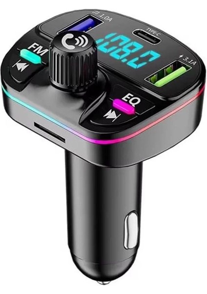 GA04 PD20W Qualcomm 3.0 Hızlı Şarj Aleti Rgb Renkli Fm Transmitter Mp3 Çalar Bluetooth 5.3 Çakmaklı