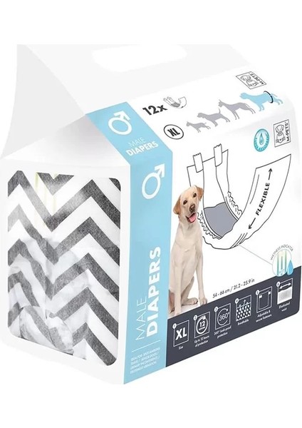 M-Pets Diapers Erkek Köpekler Için Külot Xl 12'li