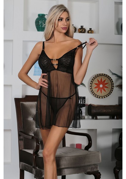 Siyah Şifon Gecelik - 658 fiyatları