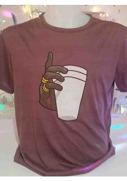 Bardak Tutan El Baskılı T-Shirt