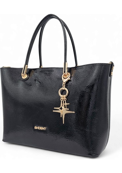 Siyah Kırışık Rugan Charm'lı Klasik Kadın El ve Uzun Askılı Omuz Çantası fiyatları