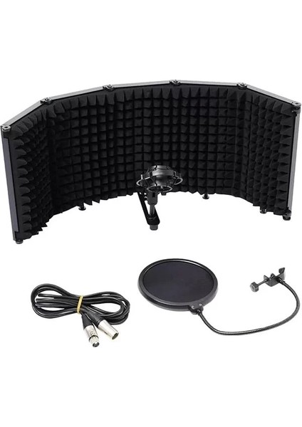 PF-43PS Mikrofon Ses Yalıtım Paneli 5 Bölümlü Ayaklı 69X26CM (Filtre Sünger Shock Mount Kablo
