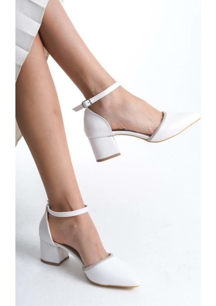 Mehtap Bilek Bantlı Şerit Taşlı Topuklu Klasik Kadın Topuklu Ayakkabı modelleri