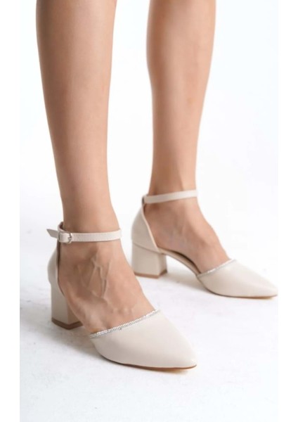 Mehtap Bilek Bantlı Şerit Taşlı Topuklu Klasik Kadın Topuklu Ayakkabı