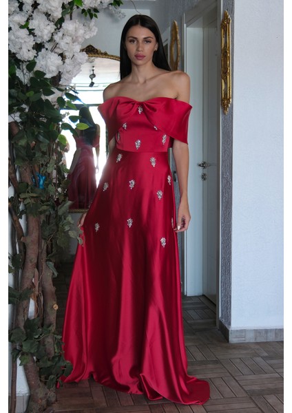 Kırmızı Fiyonk Yaka Taş Detaylı Abiye 9705541.08 fiyatları