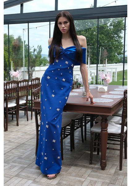 Saks Fiyonk Detaylı Taş Işlemeli Abiye 9705494.26