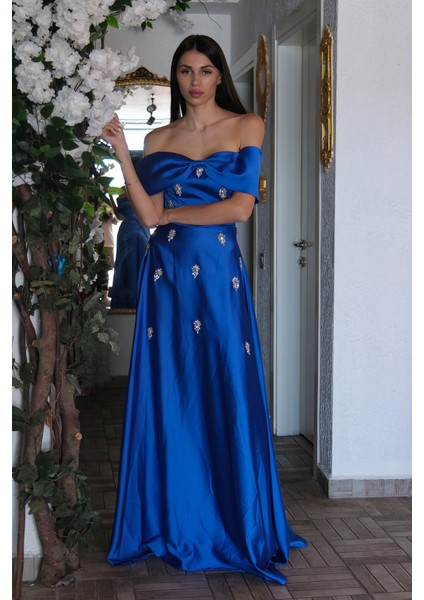 Saks Fiyonk Yaka Taş Detaylı Abiye 9705541.26