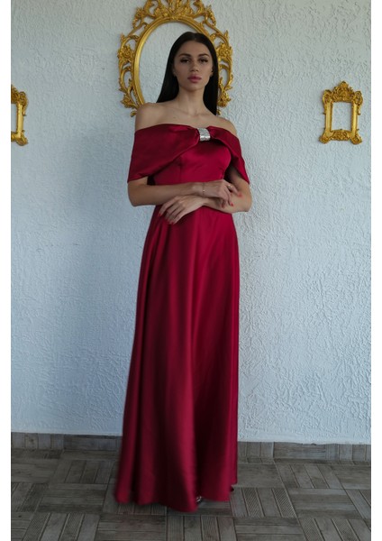 Kırmızı Ön Göğüs Taş Detaylı Abiye 0801035.08