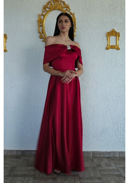 Kırmızı Ön Göğüs Taş Detaylı Abiye 0801035.08 fiyatları