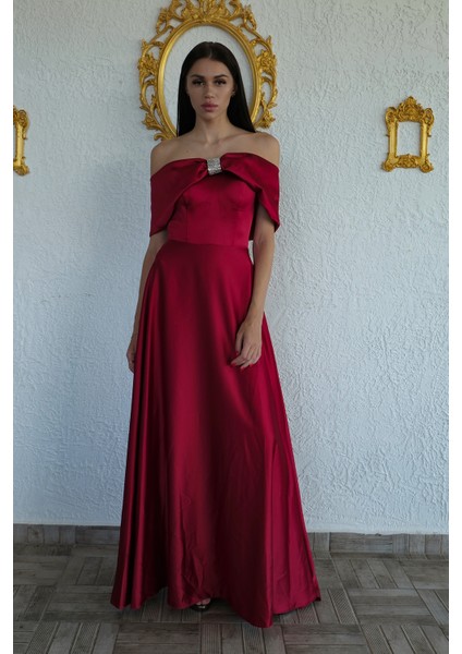 Kırmızı Ön Göğüs Taş Detaylı Abiye 0801035.08