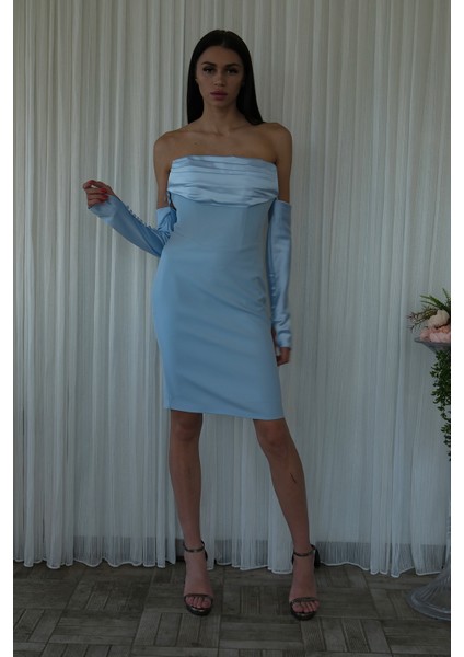 Bebe Mavi Drapeli Düğme Detaylı Mini Boy Abiye 9705537.449 modelleri