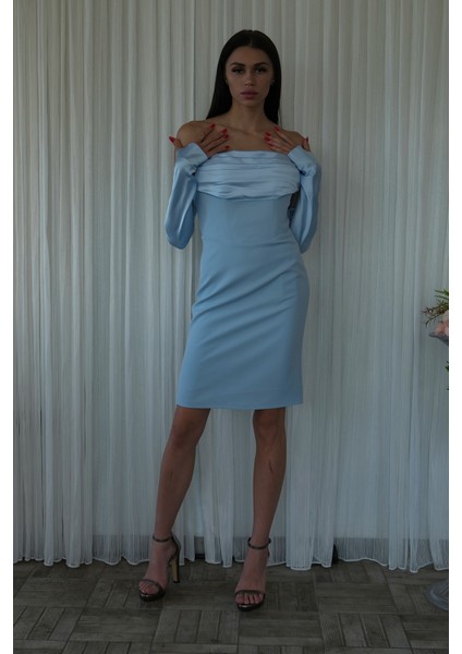 Bebe Mavi Drapeli Düğme Detaylı Mini Boy Abiye 9705537.449