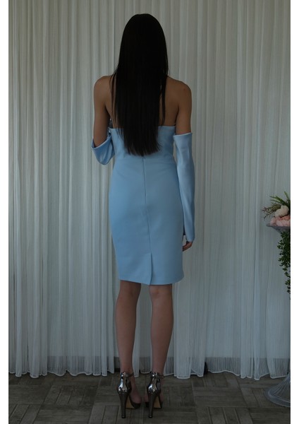 Bebe Mavi Drapeli Düğme Detaylı Mini Boy Abiye 9705537.449