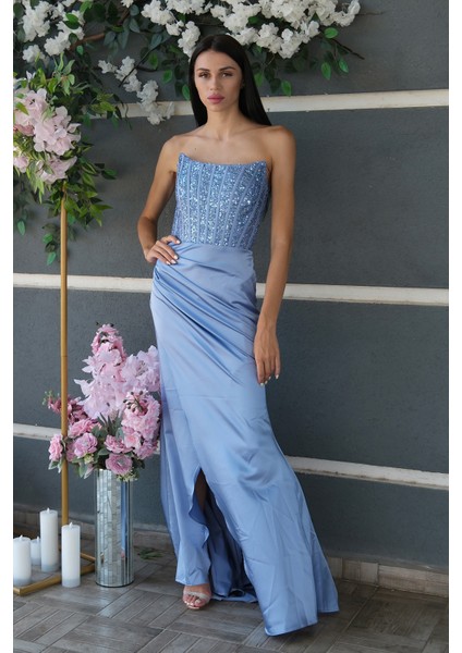 Bebe Mavi Göğüs Pul ve Taşlı Saten Abiye 9705294.449 fiyatları