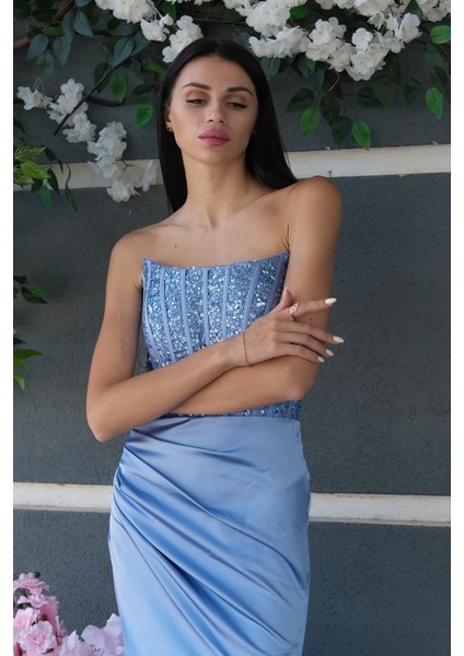 Bebe Mavi Göğüs Pul ve Taşlı Saten Abiye 9705294.449 indirimleri