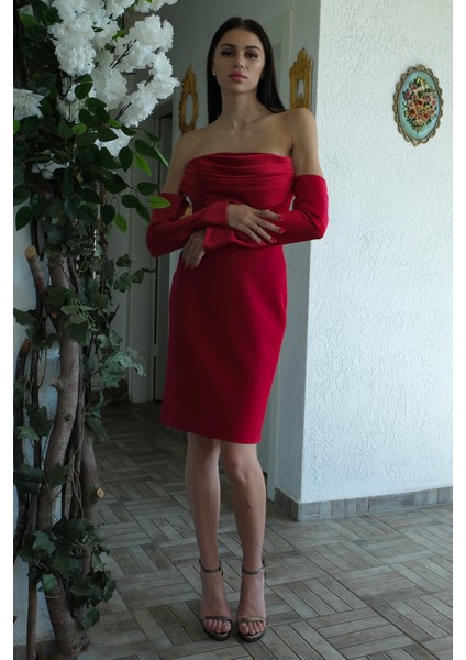 Kırmızı Drapeli Düğme Detaylı Mini Boy Abiye 9705537.08 fiyatları