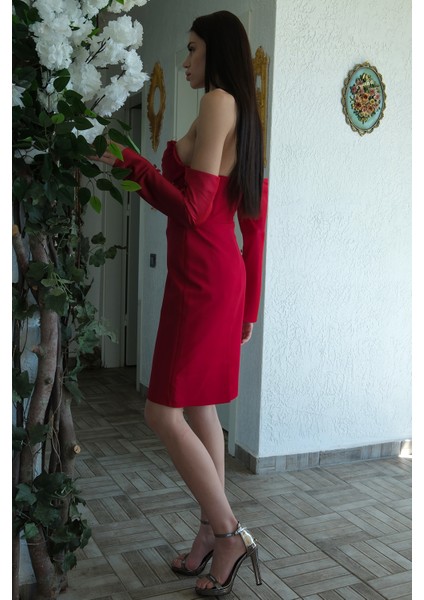 Kırmızı Drapeli Düğme Detaylı Mini Boy Abiye 9705537.08 indirimleri