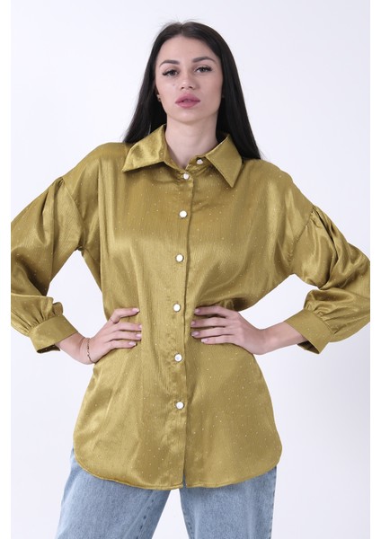 Fıstık Işıltı Nokta Desenli Bağlamalı Şık Gömlek 4595308.22 fiyatları