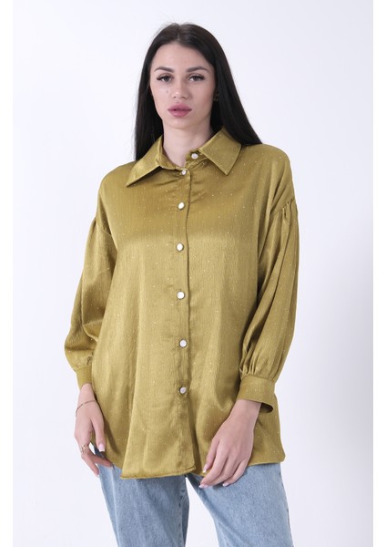 Fıstık Işıltı Nokta Desenli Bağlamalı Şık Gömlek 4595308.22 modelleri