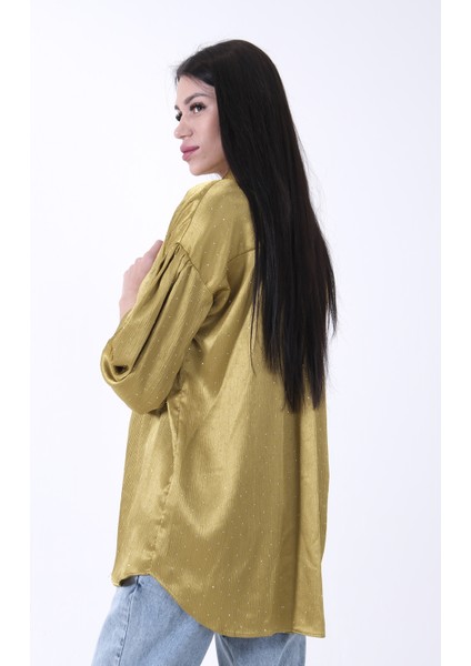 Fıstık Işıltı Nokta Desenli Bağlamalı Şık Gömlek 4595308.22 indirimleri