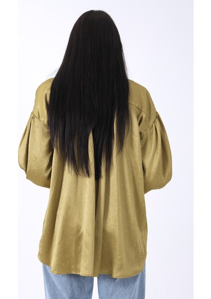 Fıstık Işıltı Nokta Desenli Bağlamalı Şık Gömlek 4595308.22