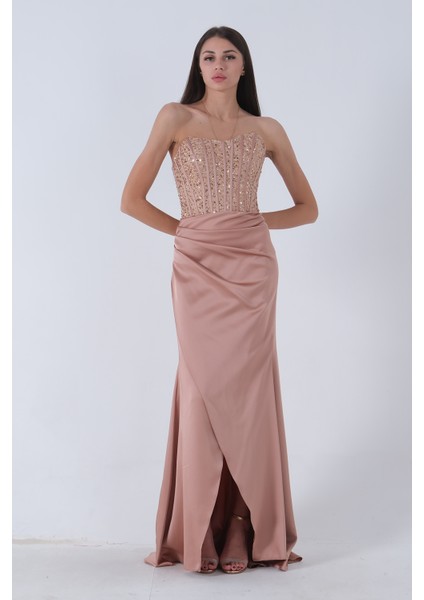 Gold Göğüs Pul ve Taşlı Saten Abiye 9705294.122 modelleri