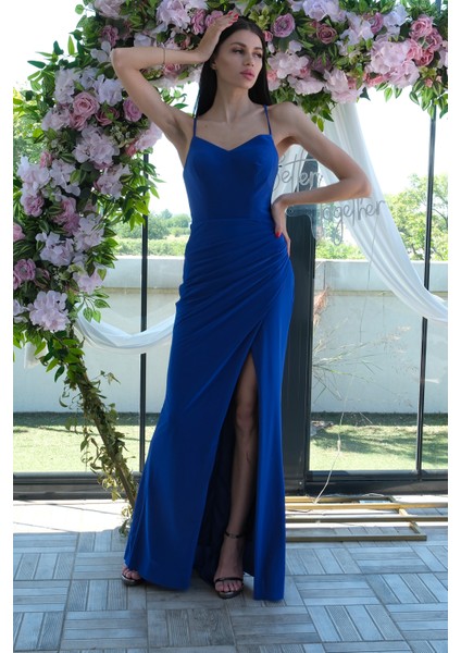 Saks Askılı Yırtmaç Detaylı Drapeli Abiye 9705289.26 fırsatları