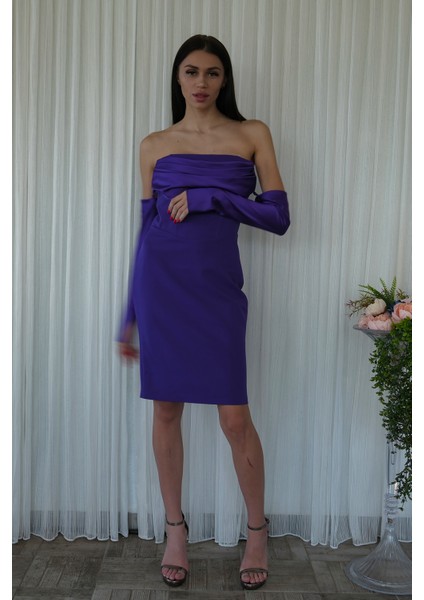 Mor Drapeli Düğme Detaylı Mini Boy Abiye 9705537.03 modelleri