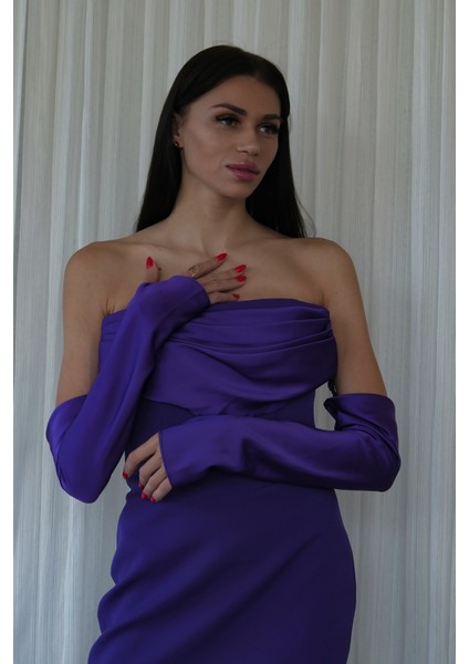 Mor Drapeli Düğme Detaylı Mini Boy Abiye 9705537.03