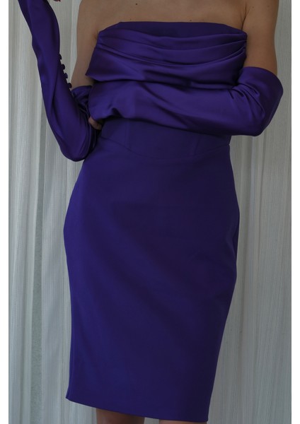 Mor Drapeli Düğme Detaylı Mini Boy Abiye 9705537.03