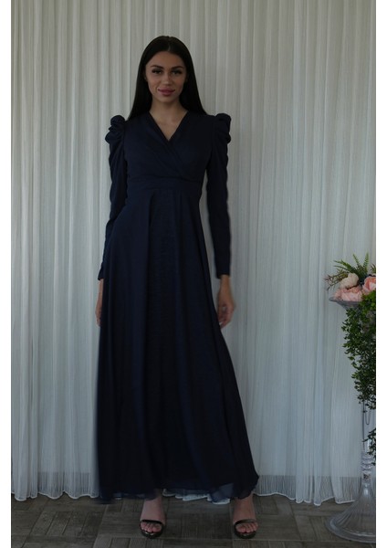 Lacivert V Yaka Parıltılı Uzun Kollu Abiye 6502514.02 modelleri