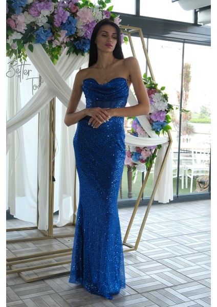 Saks Pul Taş Işlemeli Straplez Balık Abiye 9705304.26 fiyatları